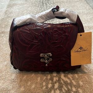 PATRICIA NASH Oxblood Rose Tooled Lucia Flap Crossbody Bag